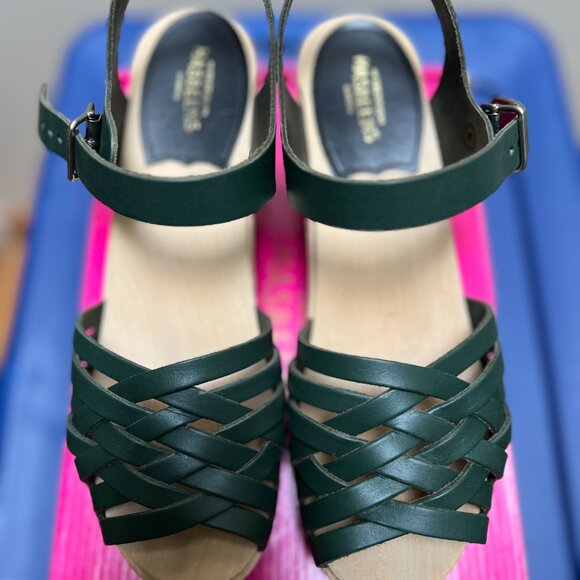 Swedish Hasbeens Braided Sky High Clogs Deep Gree Women's Size EU 37 New w/ box - Picture 3 of 6